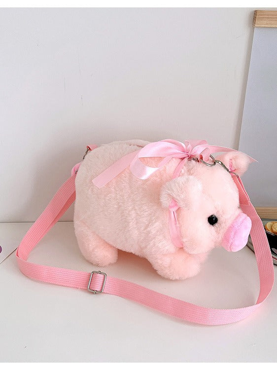 Cute Plush Pink Pig Crossbody Shoulder Bag for Girls