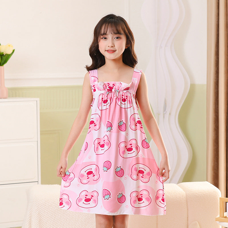 Girls Cotton Silk Sling Princess Nightdress Dress