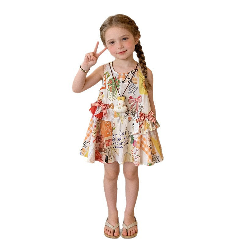 Girls Colorful Printed Sleeveless Summer Beach Dress