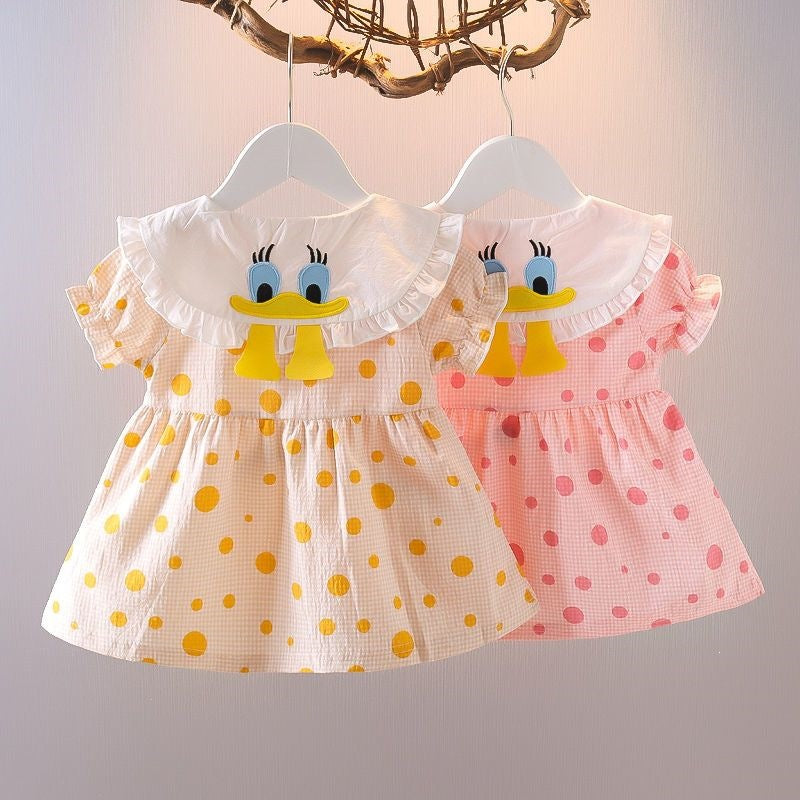Girls Polka Dot Cartoon Short Sleeve Princess Dress
