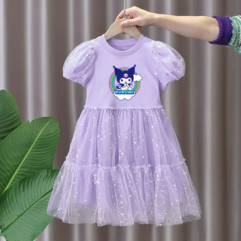 Girls Cartoon Mesh Mid-Length Princess Dress