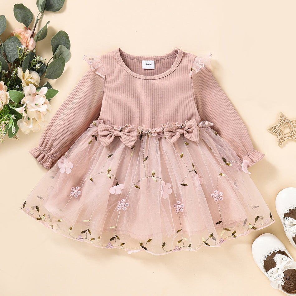 Girls Long Sleeve Mesh Dress for Spring and Autumn