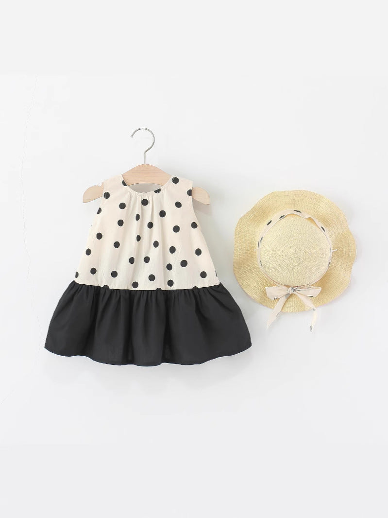 Girls Dot Bow Cotton Sleeveless Princess Dress