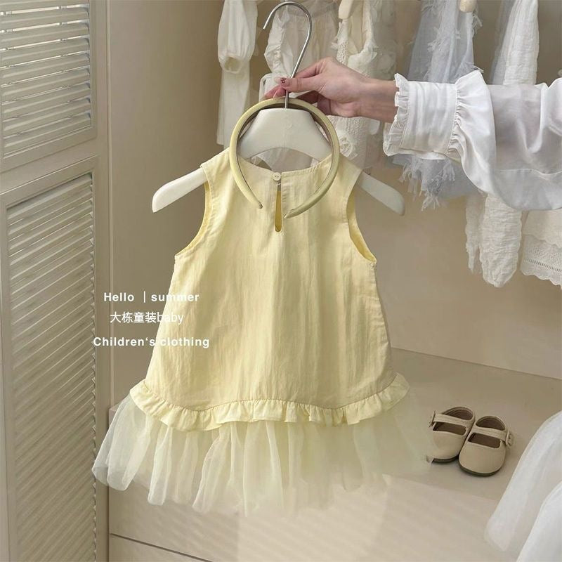 Girls Mesh Patchwork Cotton Vest Princess Dress