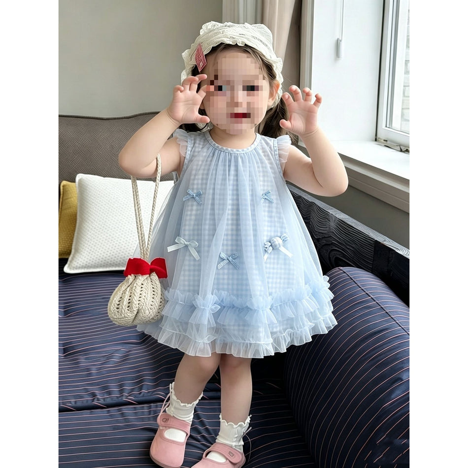Girls Mesh Sleeveless Princess Dress with Bow