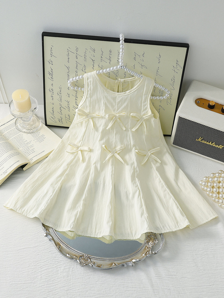 Girls Solid Color Sleeveless Princess Dress with Bow