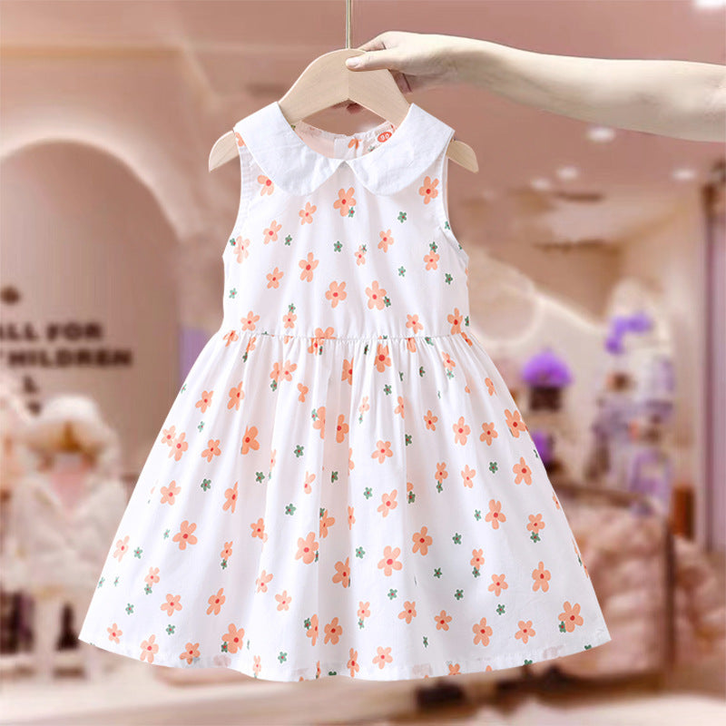 Girls Floral Vest Summer Dress with Korean Style