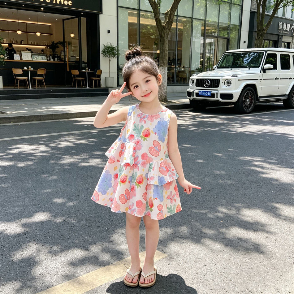 Girls Floral Watercolor Cloud Summer Dress