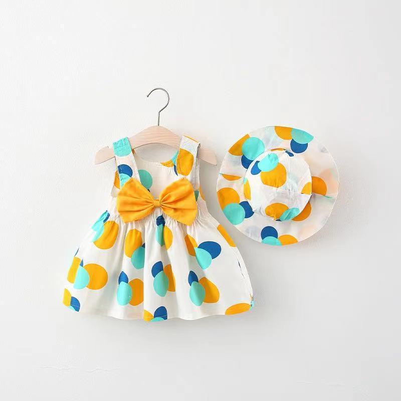 Girls Colorful Polka Dot Bow Summer Dress Set