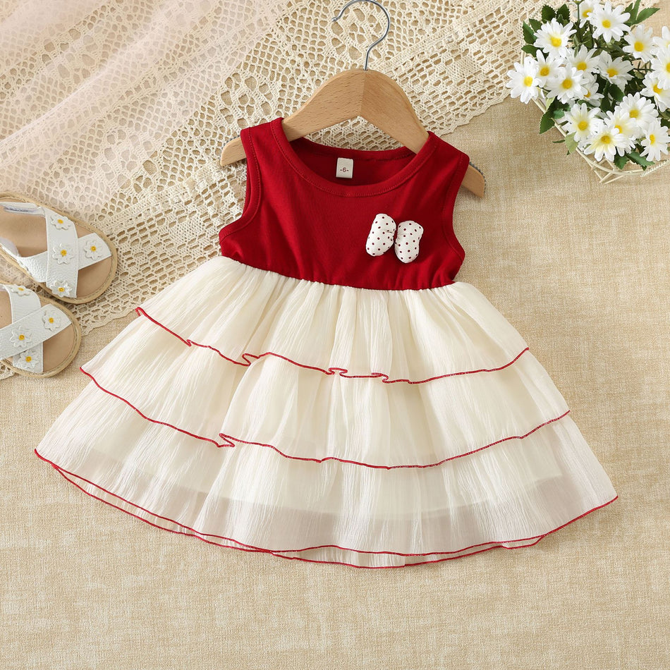 Girls Bowknot Tulle Sleeveless Princess Dress