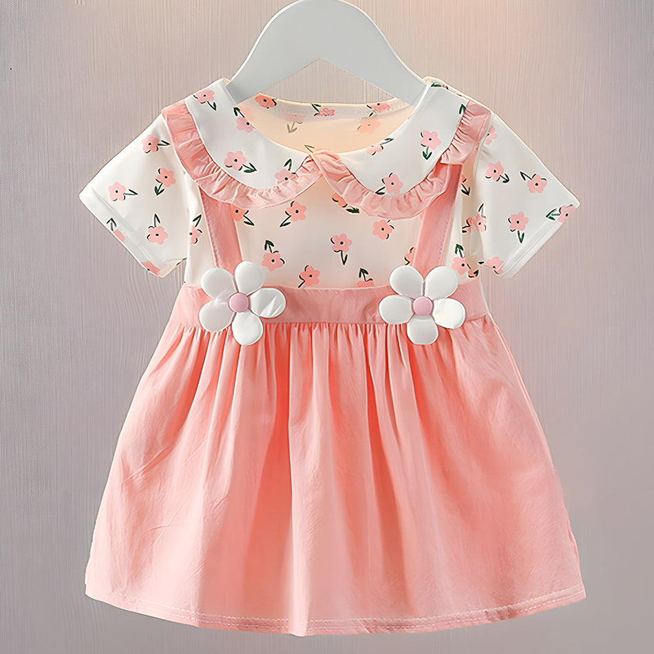 Girls Doll Collar Princess Dress with Hair Accessory