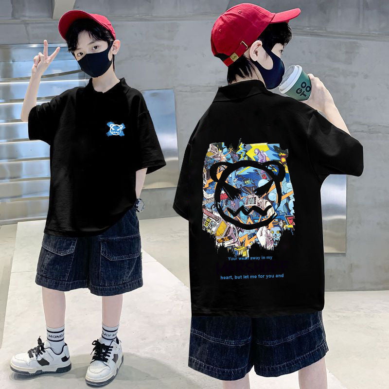Boys Cotton Polo Collar Half Sleeve Casual T-Shirt