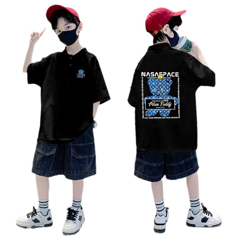 Boys Polo Collar Short Sleeve Casual Streetwear T-Shirt
