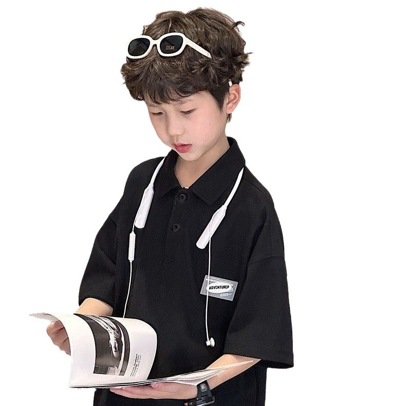 Boys 100% Cotton Polo Collar Short Sleeve Casual T-Shirt