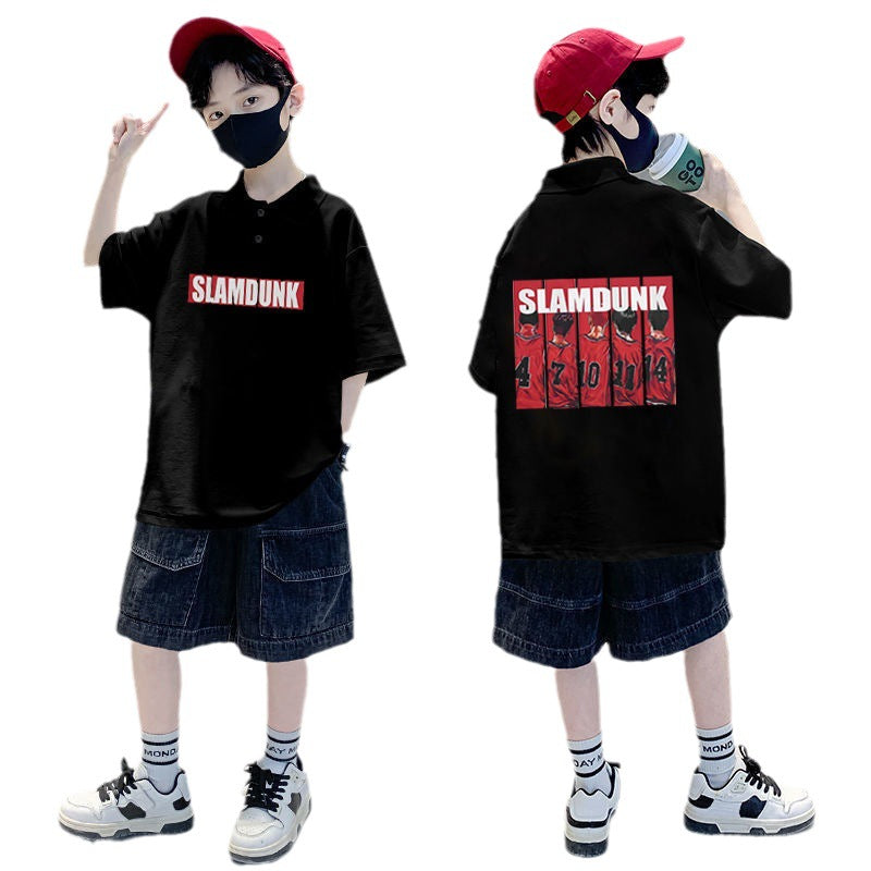Boys Cotton Polo Collar Short Sleeve Summer T-Shirt