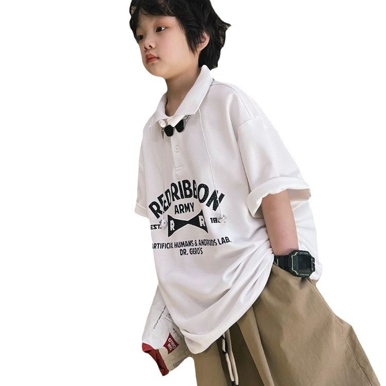 Boys Summer Polo Collar Short Sleeve Cotton T-Shirt