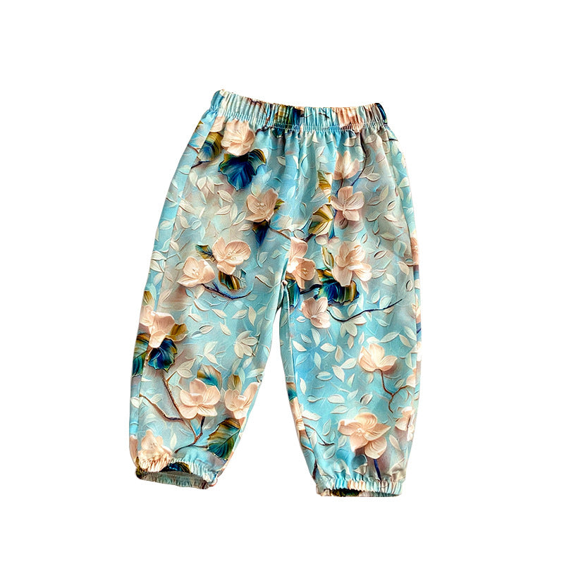 Girls Chinese Style Cropped Summer Bloomers Pants