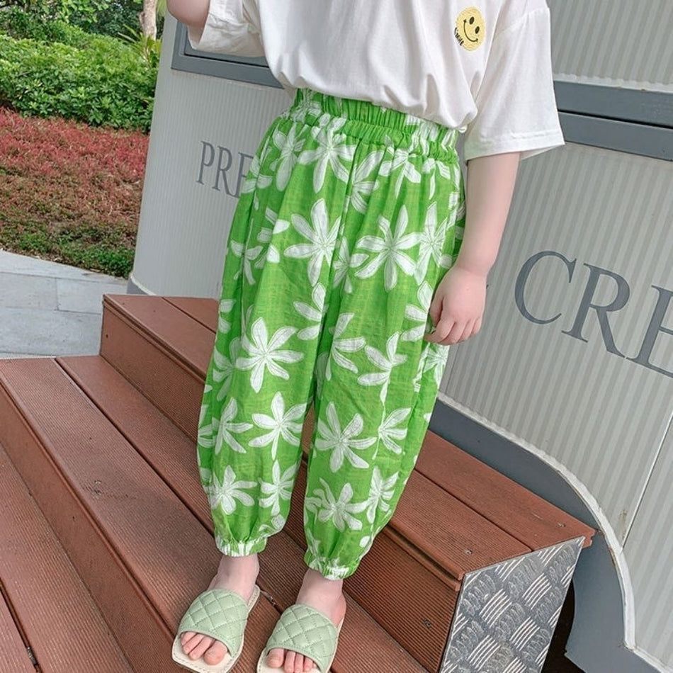 Girls Printed Anti-Mosquito Lantern Pants for Summer