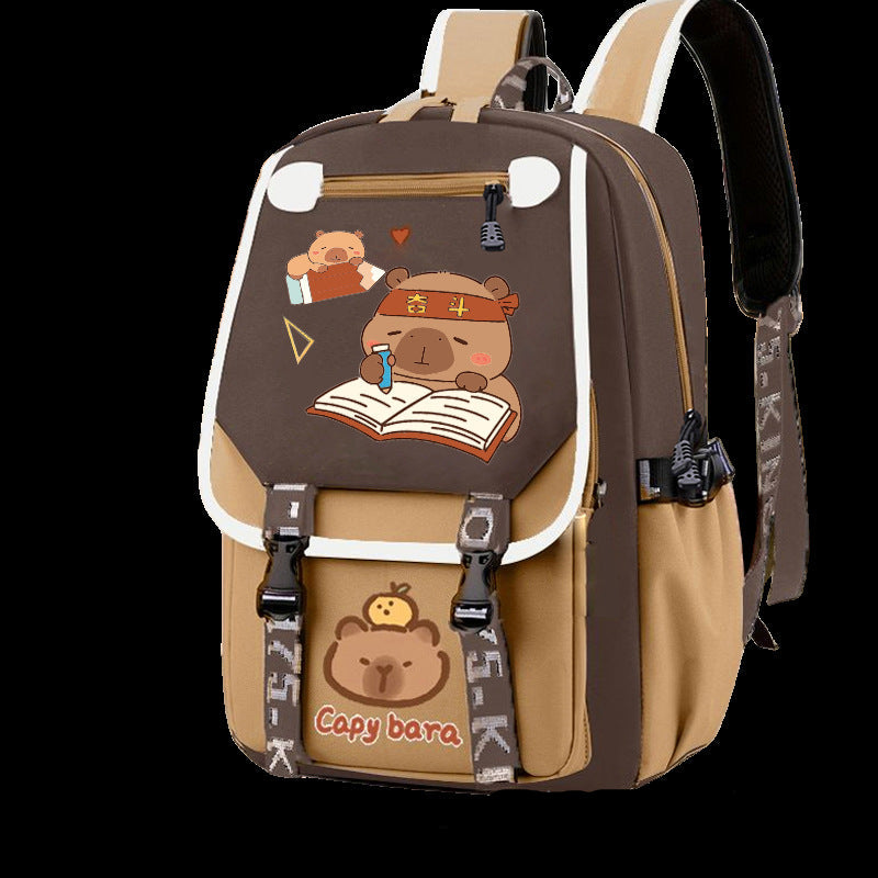 Capybara Cartoon Large Capacity School Backpack for Kids