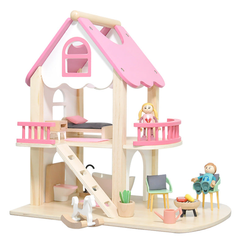 Wooden Princess Dollhouse Villa Play Set with Furniture