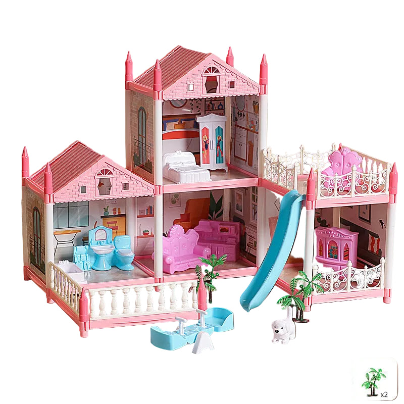 DIY Princess Castle Villa Dollhouse with Lights Play Set