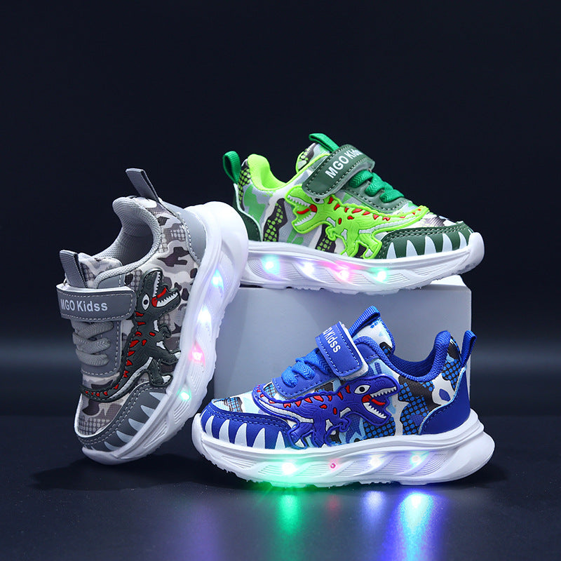 Boys LED Dinosaur Sports Shoes for Kids Aged 1–6 Years