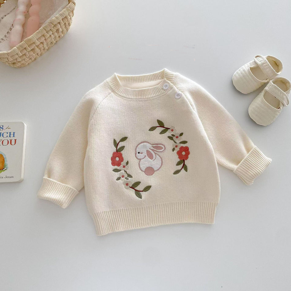 Baby Girls Embroidered Knitted Sweater for Everyday Wear