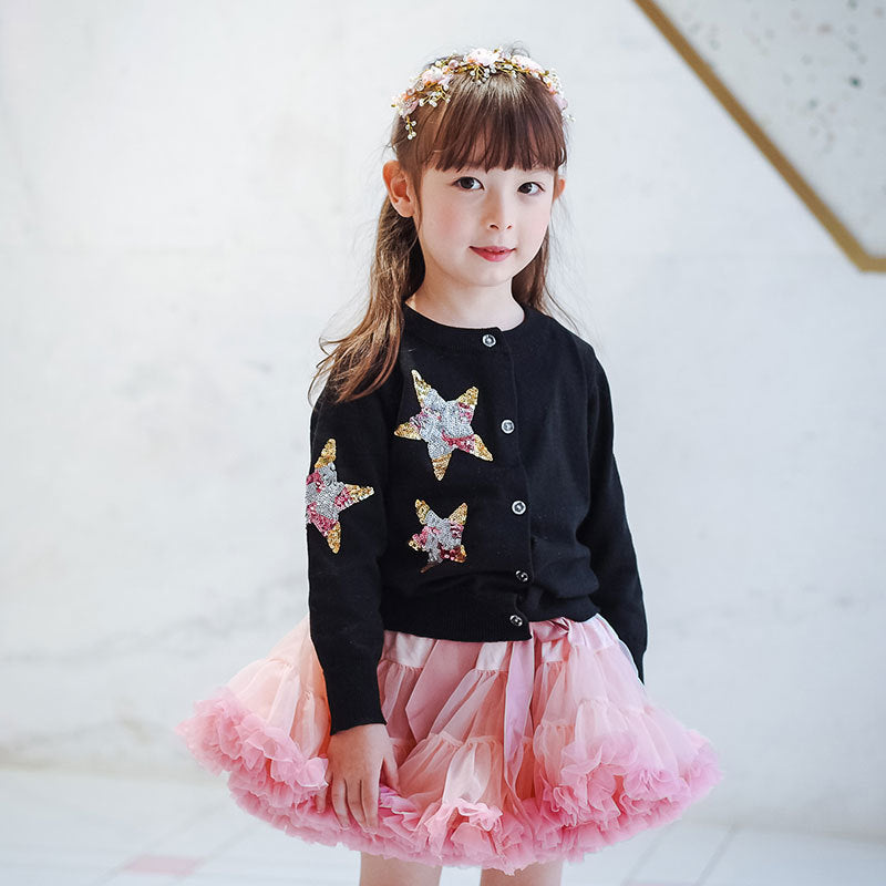 Girls Star Knit Cardigan Sweater for Autumn and Winter