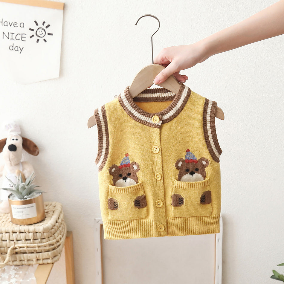 Boys Fleece-Lined Knitted Sweater Vest Cardigan