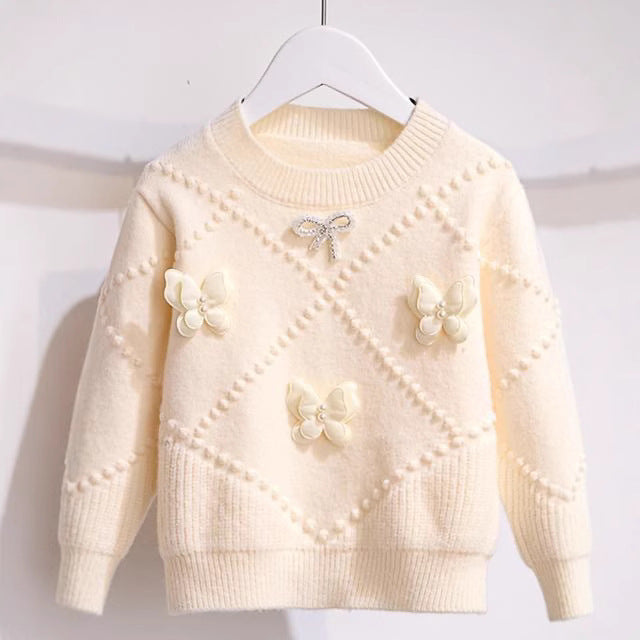 Girls Butterfly Knit Sweater for Autumn and Winter