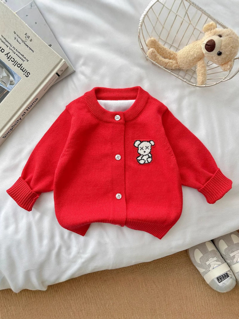 Girls Fleece-Lined Cotton Knitted Cardigan Sweater