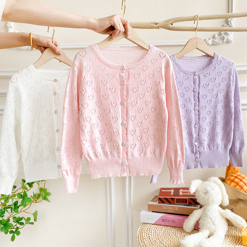 Girls Hollow Knit Cotton Cardigan Sun Protection Jacket