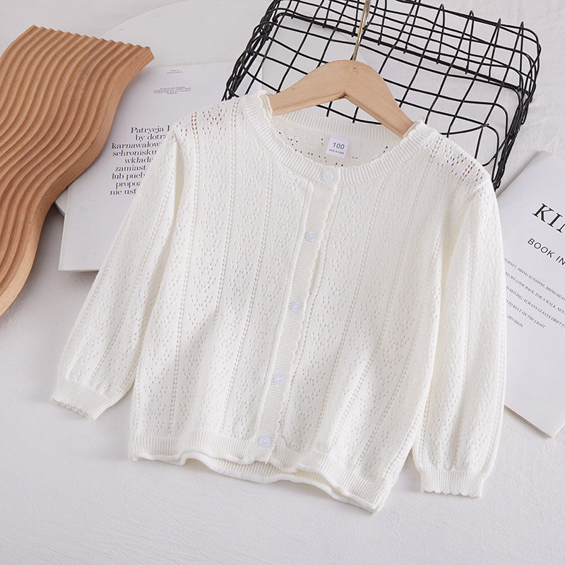 Girls Pure Cotton Hollow Knit Lightweight Cardigan Jacket