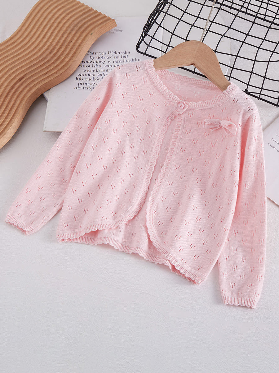 Girls Cotton Knit Shawl Cardigan Lightweight Long Sleeve Cover-Up