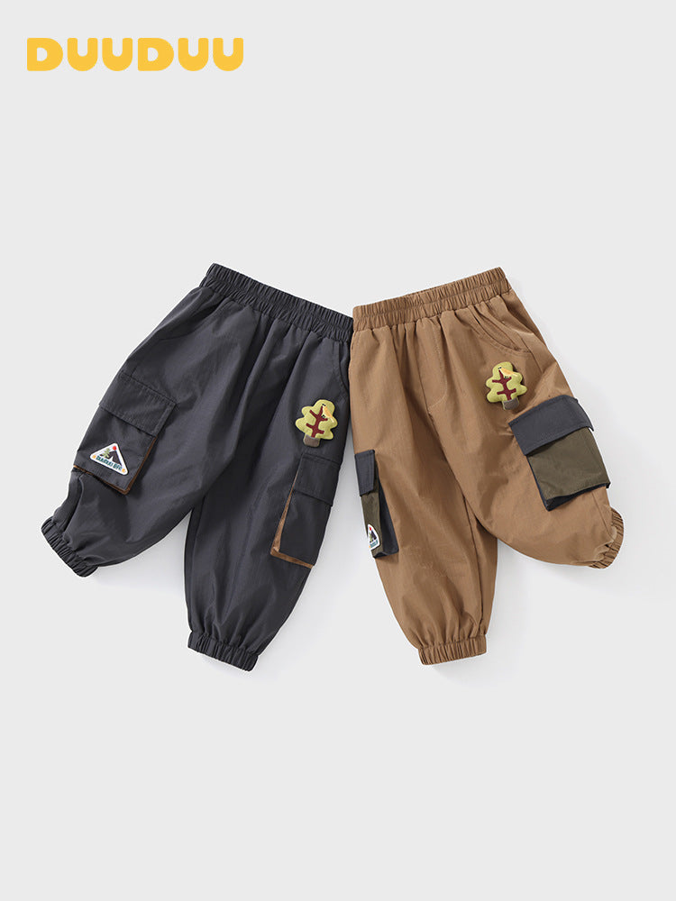 Boys Cargo Pocket Casual Pants Lightweight Long Trousers
