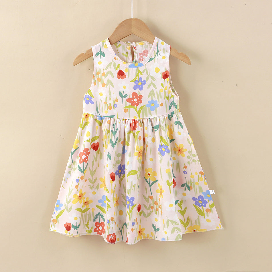 Girls Floral Cotton Blend Sleeveless Princess Dress