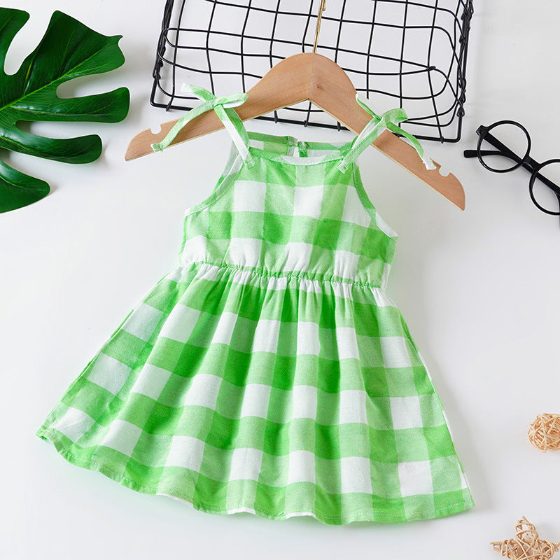 Girls Plaid Sleeveless A-Line Princess Dress