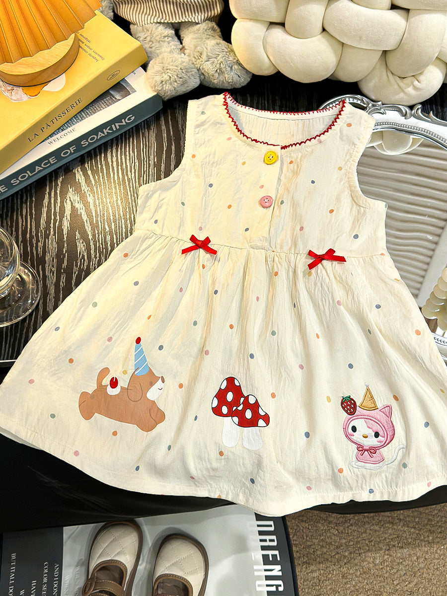 Girls Cartoon Polka Dot Sleeveless Summer Dress