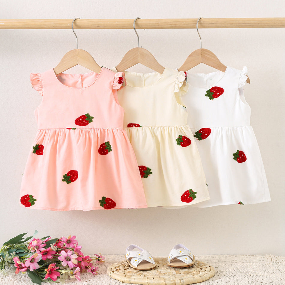 Girls Strawberry Embroidered Summer Princess Dress