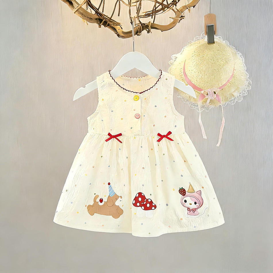 Girls Cartoon Sleeveless Summer Vacation Dress