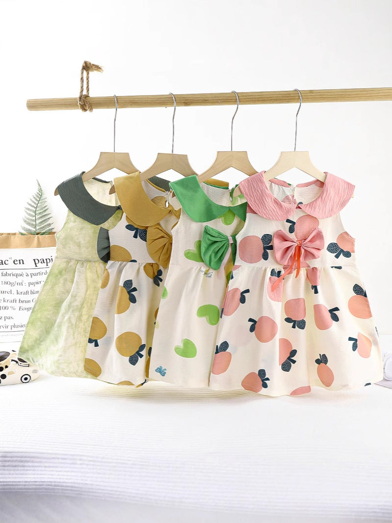 Baby Girls Cotton Sleeveless Bow Princess Dress