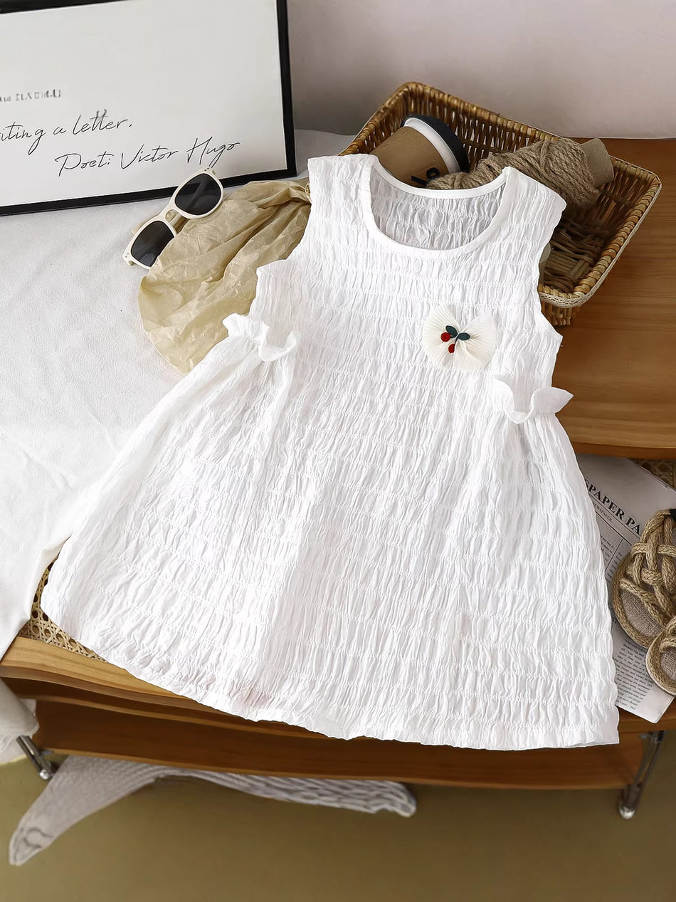 Baby Girls White Bow Sleeveless Princess Dress
