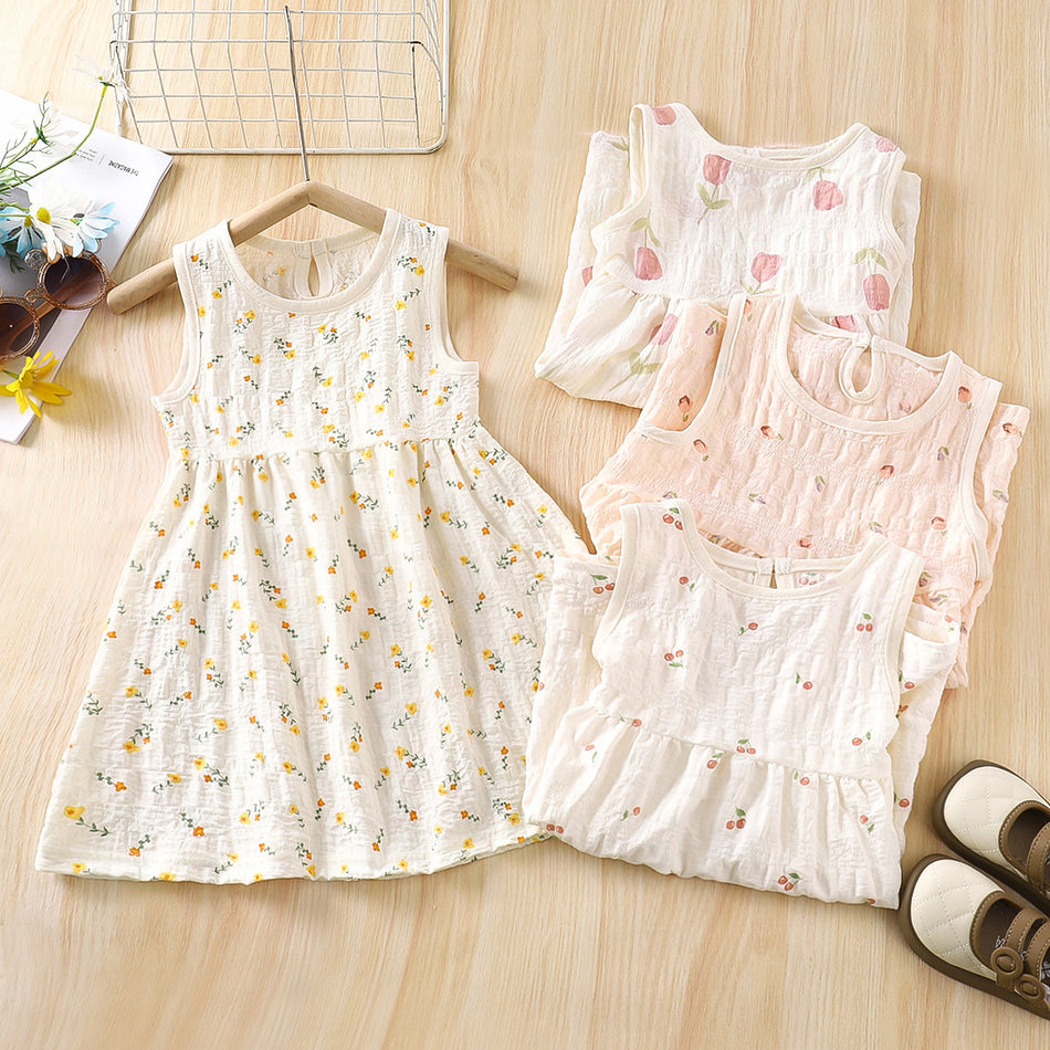 Girls Floral Cotton Summer Princess Dress