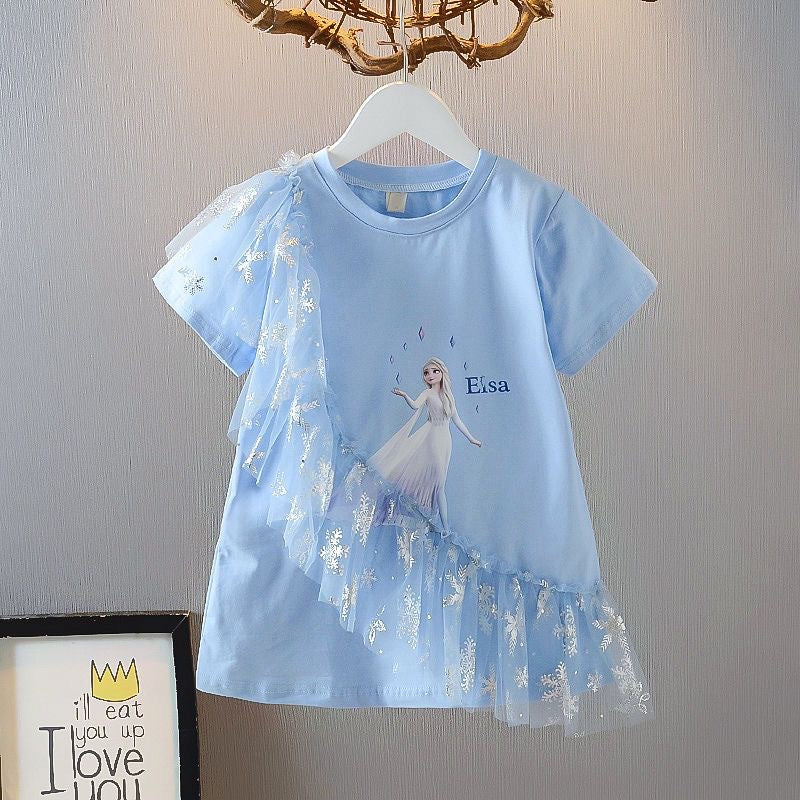 Girls Cartoon Short Sleeve Princess T-Shirt Dress