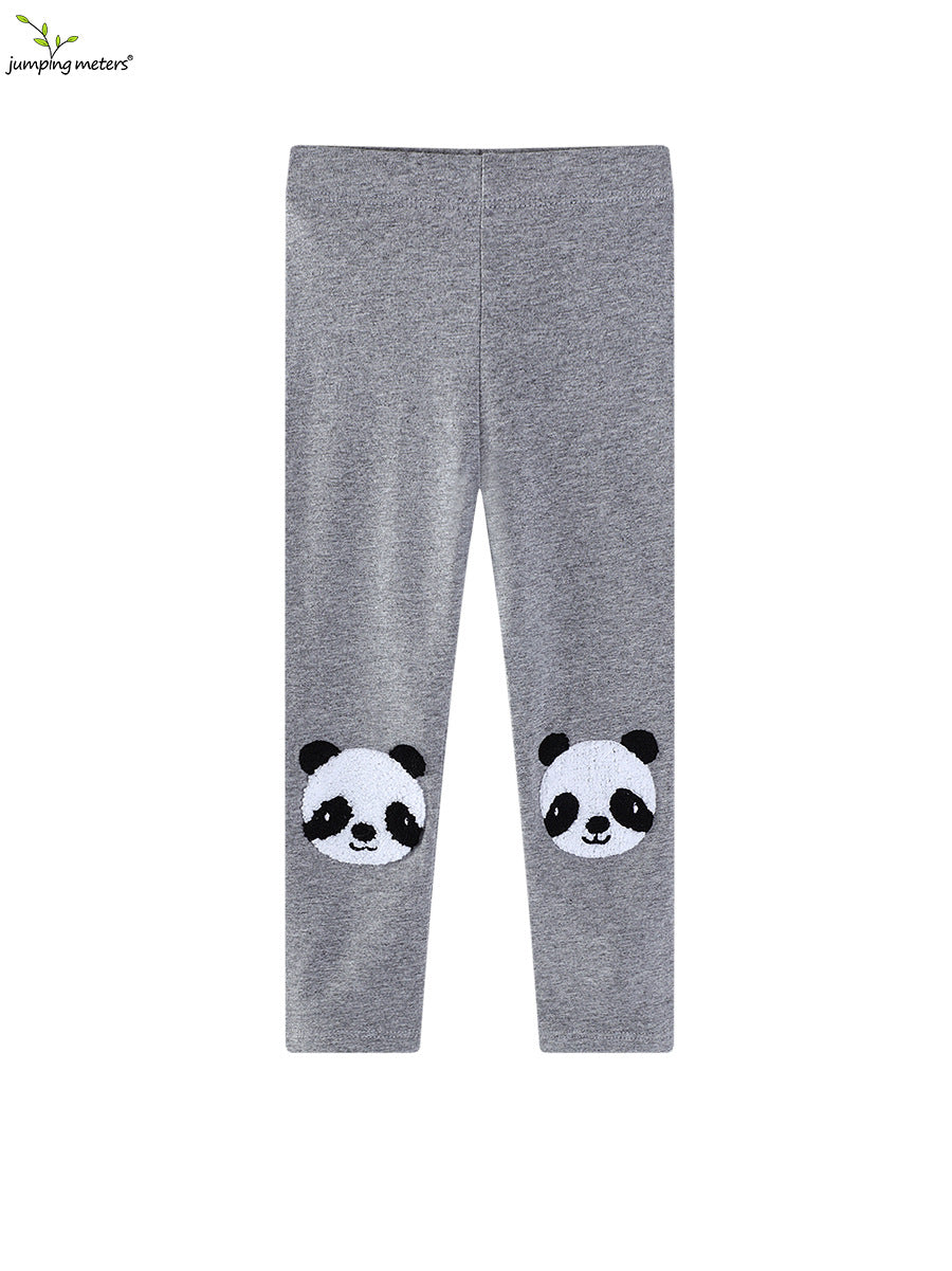 Girls Cotton Panda Embroidered Knit Leggings