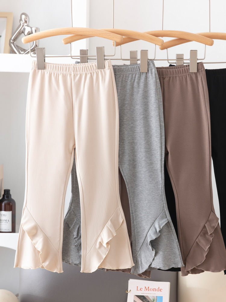 Girls Cotton Ruffle Flared Leggings for Autumn