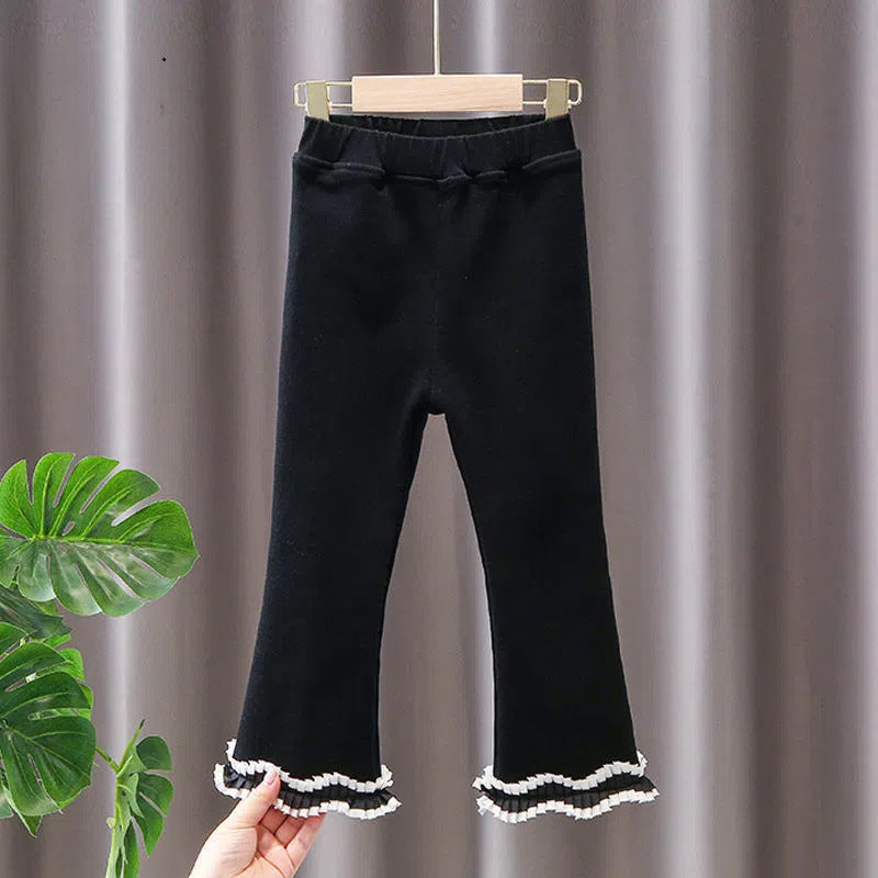 Girls Fleece-Lined Flared Pants for Autumn & Winter