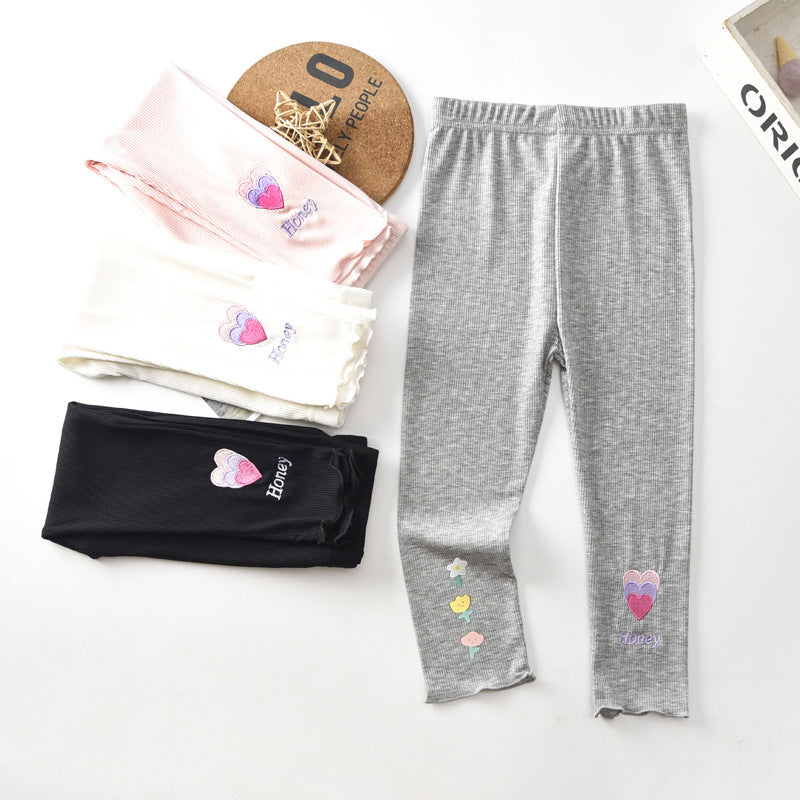 Girls Embroidered Cropped Leggings – Lightweight Summer Stretch