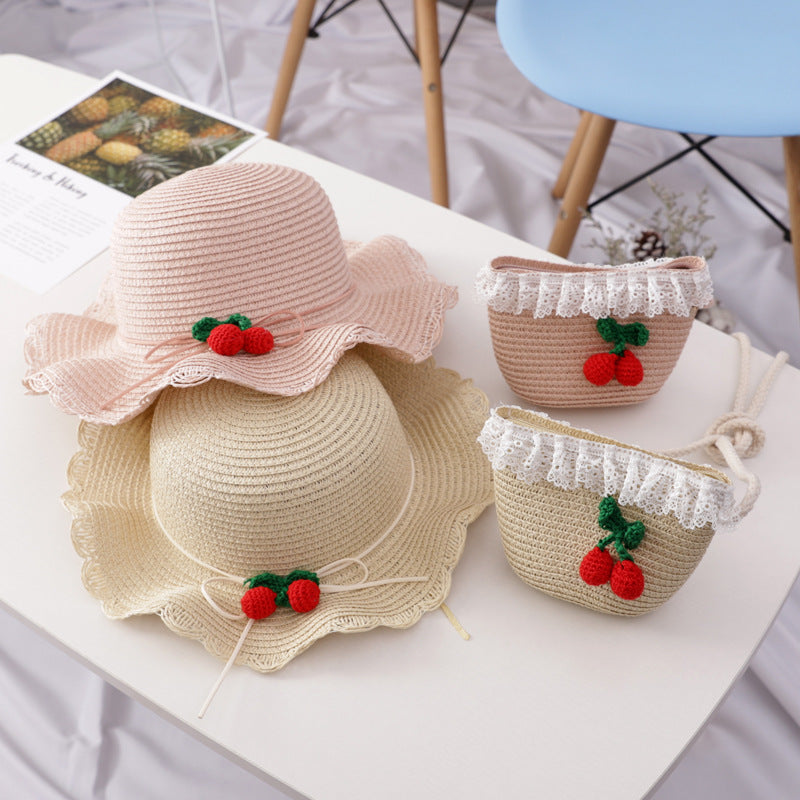 Baby Girls Straw Sun Hat with Matching Bag