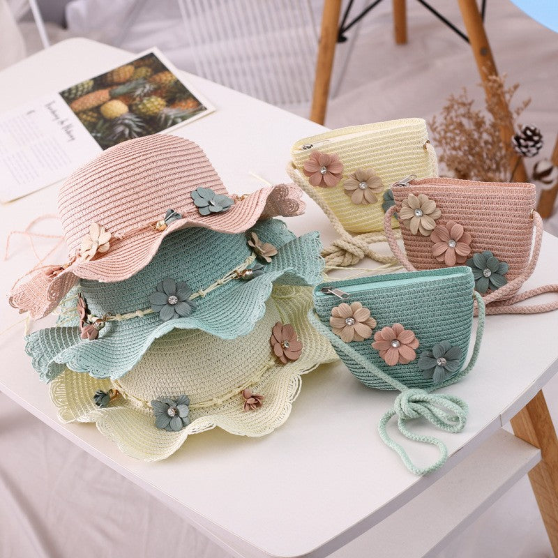 Girls Straw Sun Hat & Matching Bag Set